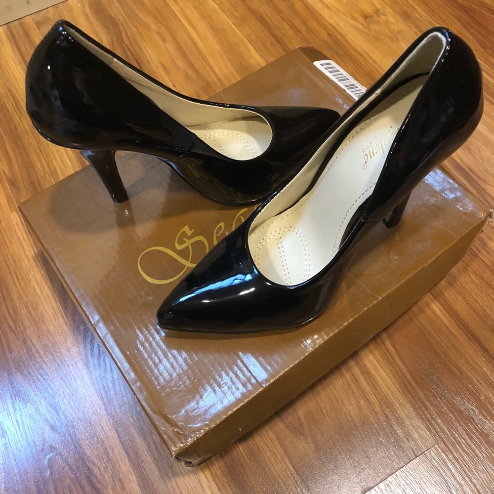 SEGOLENE PARIS BLACK POINTED TOE PUMPS